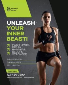 Vibrant Green, Black & Gray Fitness Instagram Post Templates _ Canva